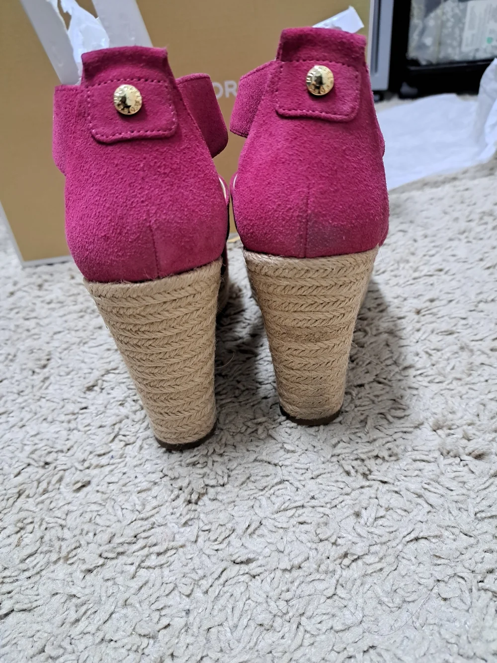 Michael Kors Demita Suede Wedge Sandals with Gold Zip Detail